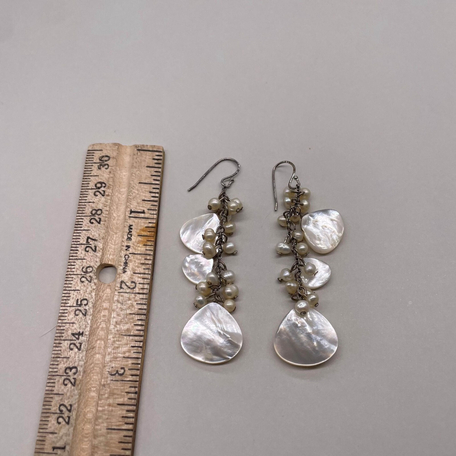 Cluster Pearl Bead Dangle Drop Earrings Shell Sea Beach Ocean Nature Boho Travel