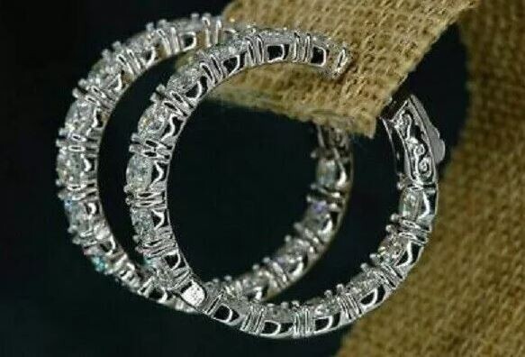 2.50Ct Lab Created Diamond Inside Out Hoop Earrings 14K White Solid Gold Finish