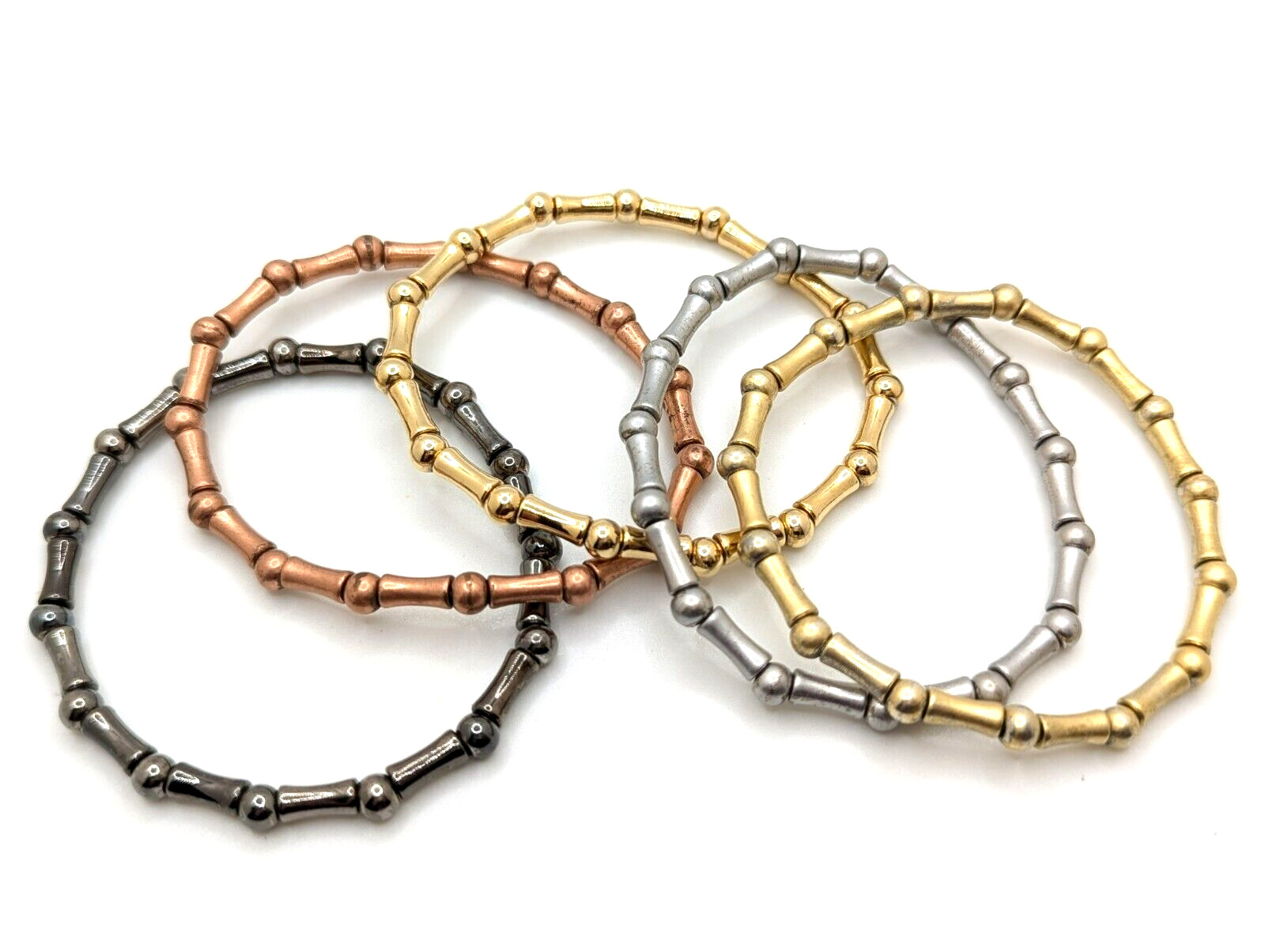 Stretch Bracelet Set – Gold Tone, Copper, Stainless Steel, Silver Tone Ball Link
