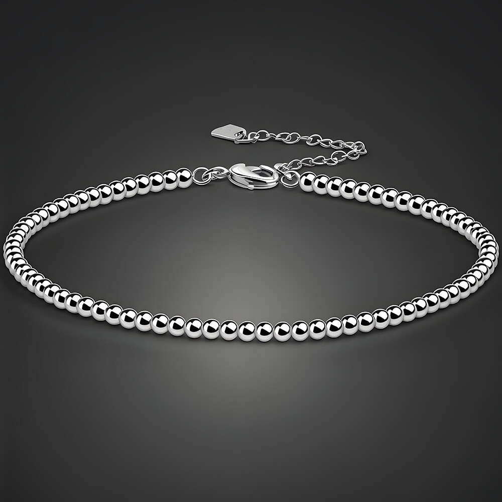 ​​Italian 925 Sterling Silver 3mm Beaded Chain Anklet Bracelet 10.5″ for Women​​