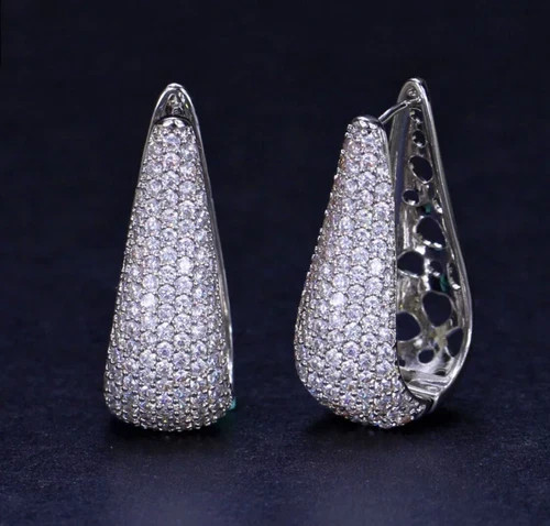 18k White Gold Plated Simulated Diamond Huggie Hoop Earrings Bridal Jewelry Gift