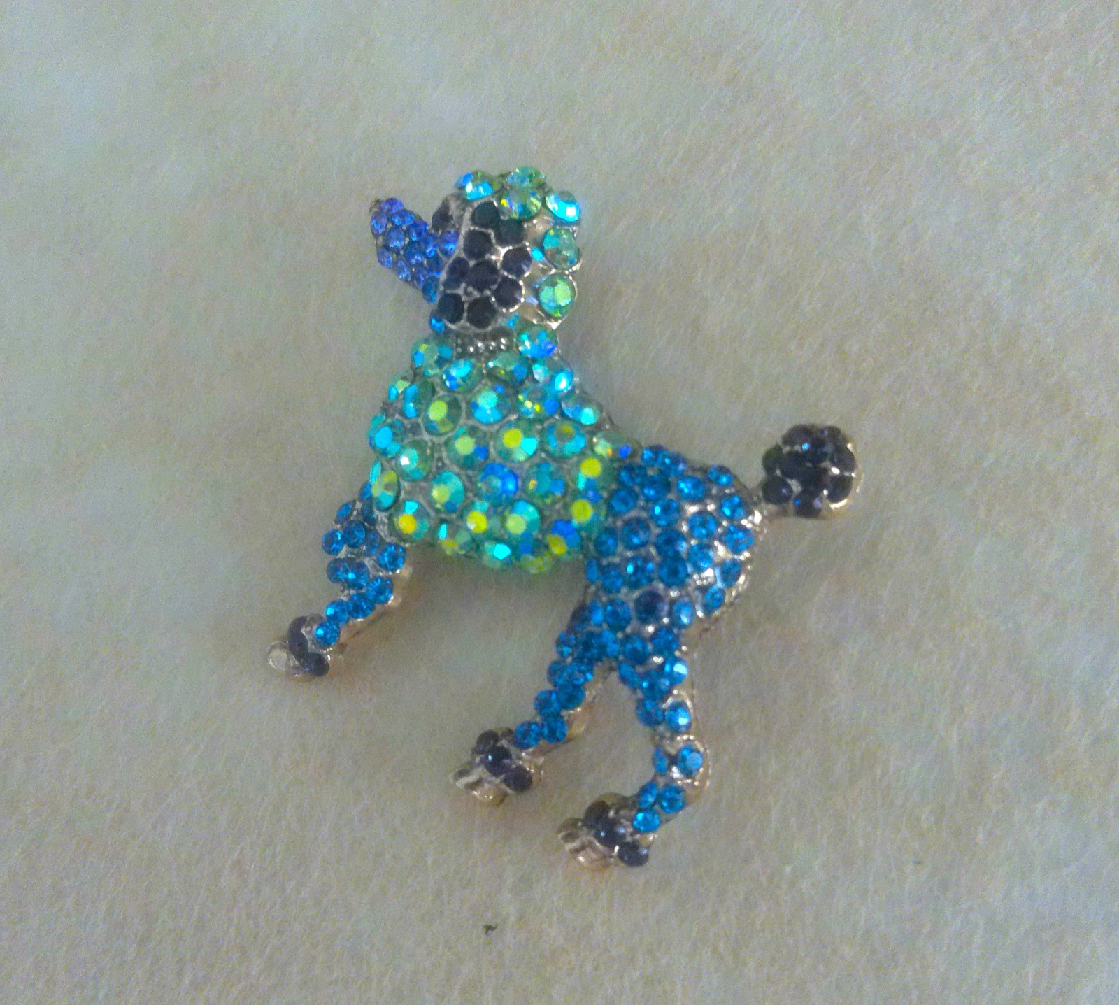New Vibrant Goldtone Brilliant Multi Color Assorted Crystals Poodle Pin Brooch