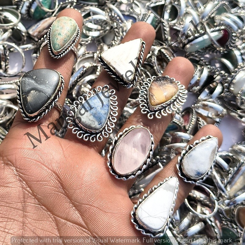 A+ Quartz & Mix Gemstone Rings Lot 925 Sterling Silver Plated Handmade Jewellery