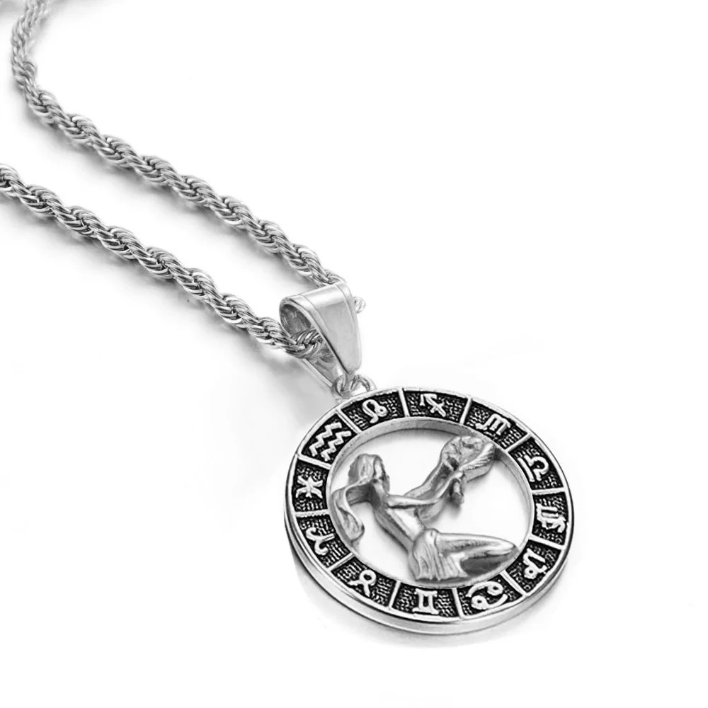 Signs Scorpio Libra 12 Constellations Pendant Silver Color Stainless Stee