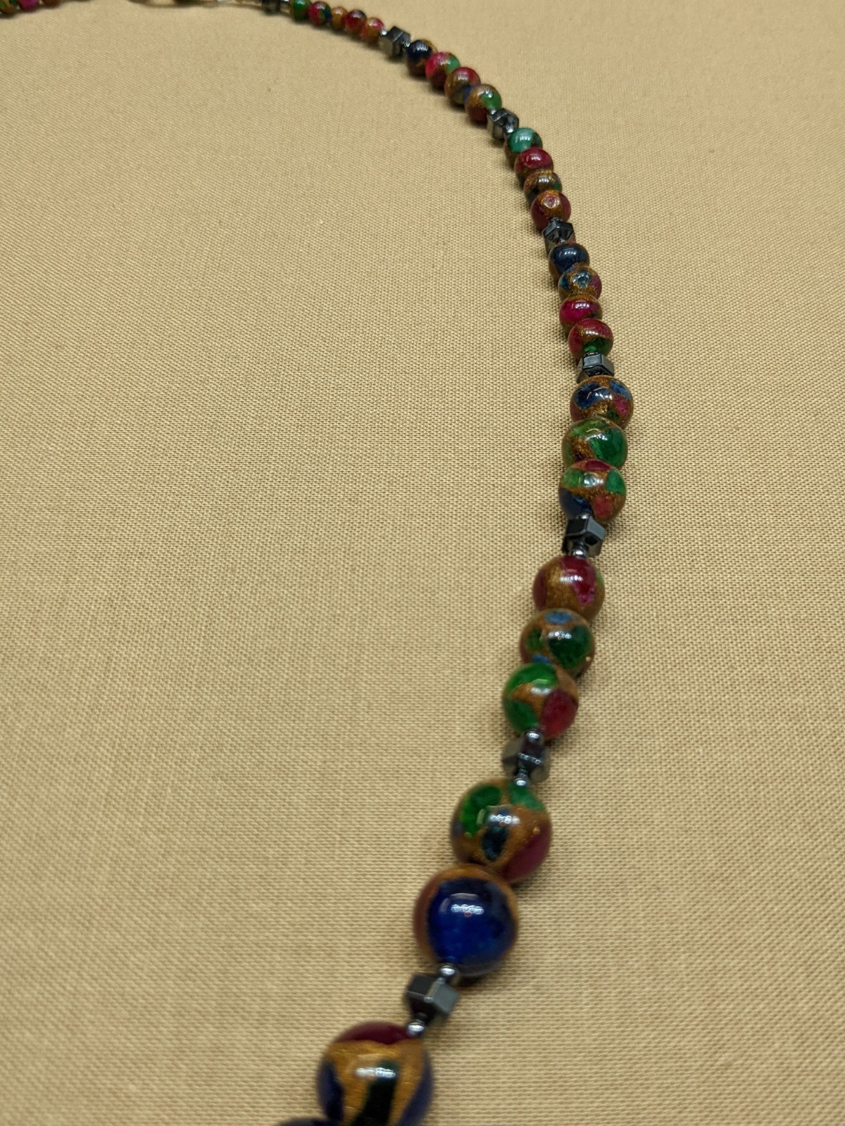 Composite Stone Bead Necklace Jadeite Range Boho Beaded Glassy Jewelry ~22″
