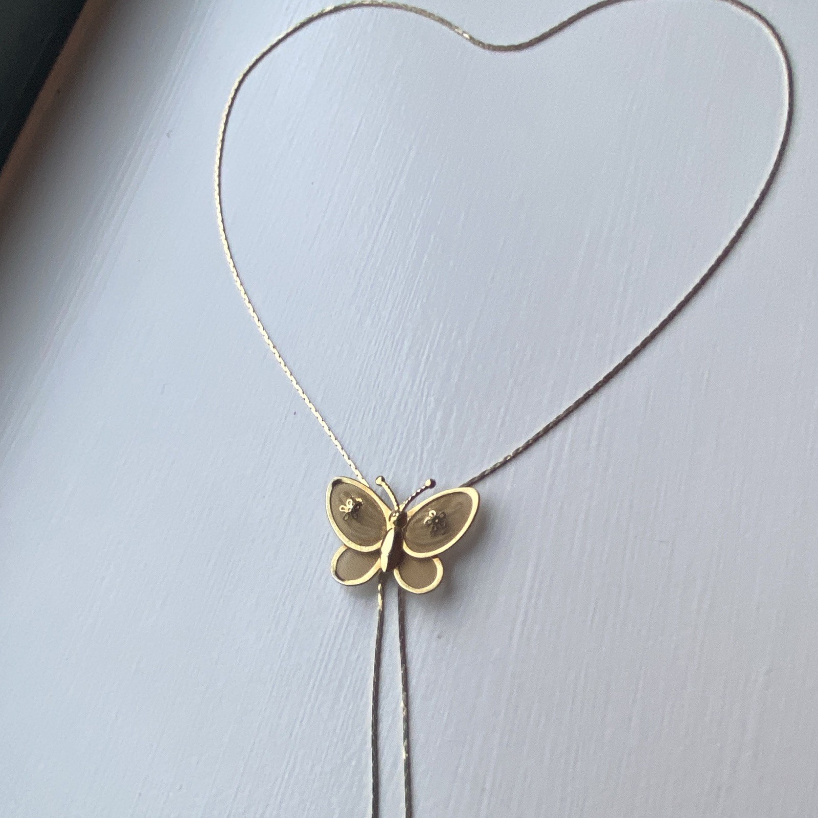 Gold Tone Butterfly Charm Pendant Lariat Necklace, Adjustable Cable Chain