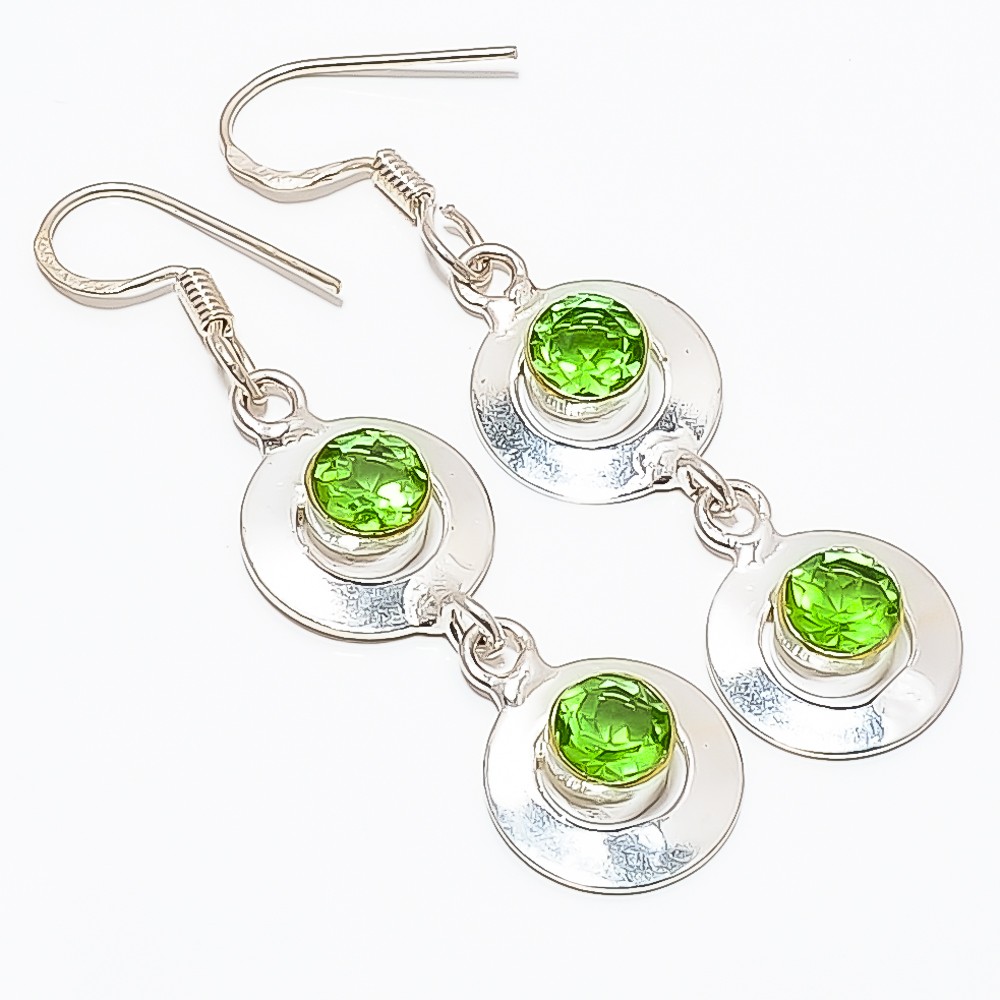 Peridot Gemstone 925 Silver Plated Earring 2.15″ TE7507-194