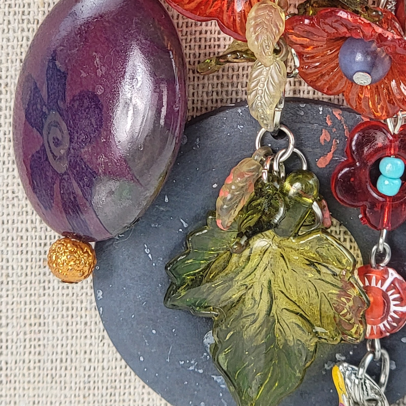Multicolor Flowers Dangle Charm Necklace 21″ Silver-Tone Mixed-Materials Enamel