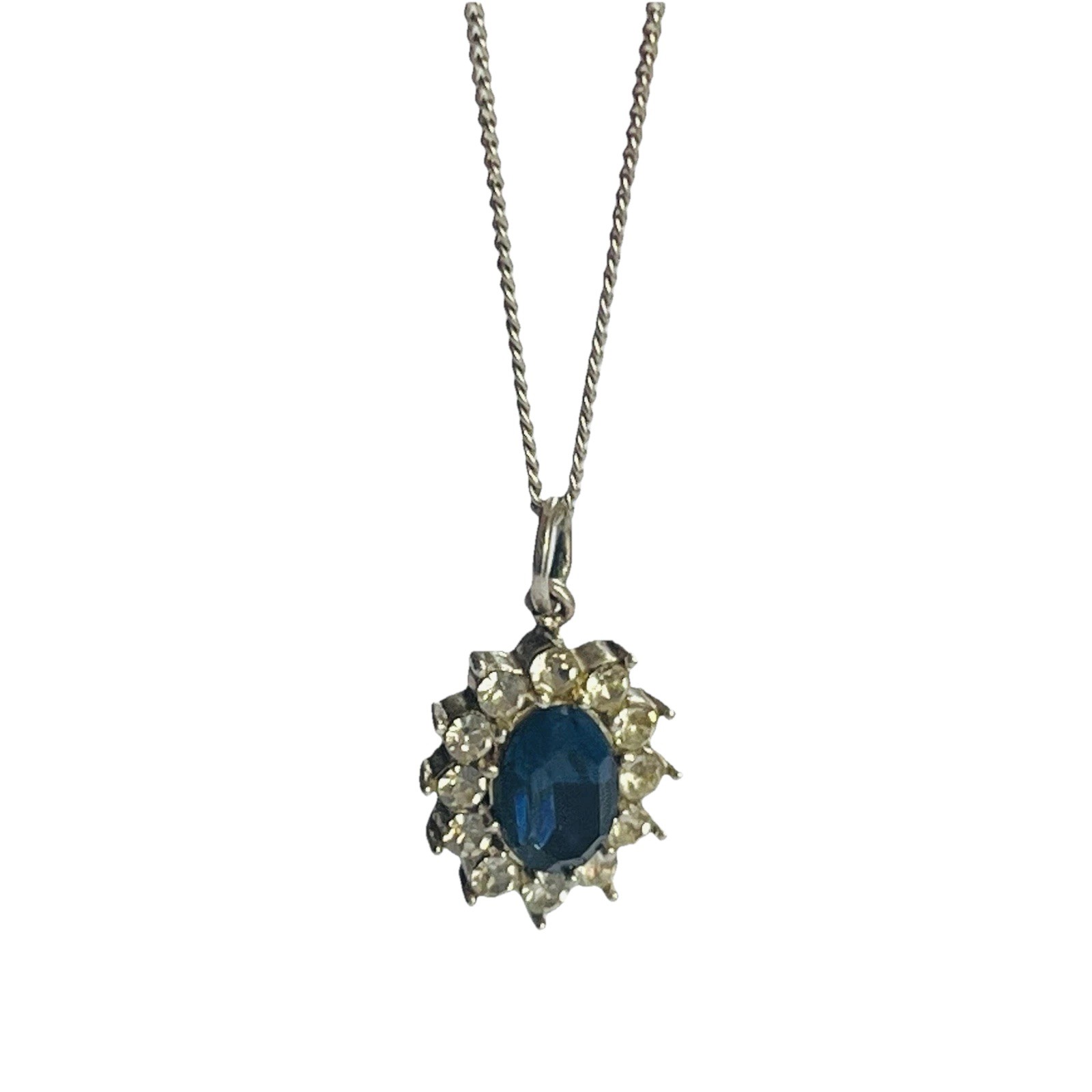 Sterling Silver Cluster Pendant Necklace 16 Inch Curb Link Chain 925