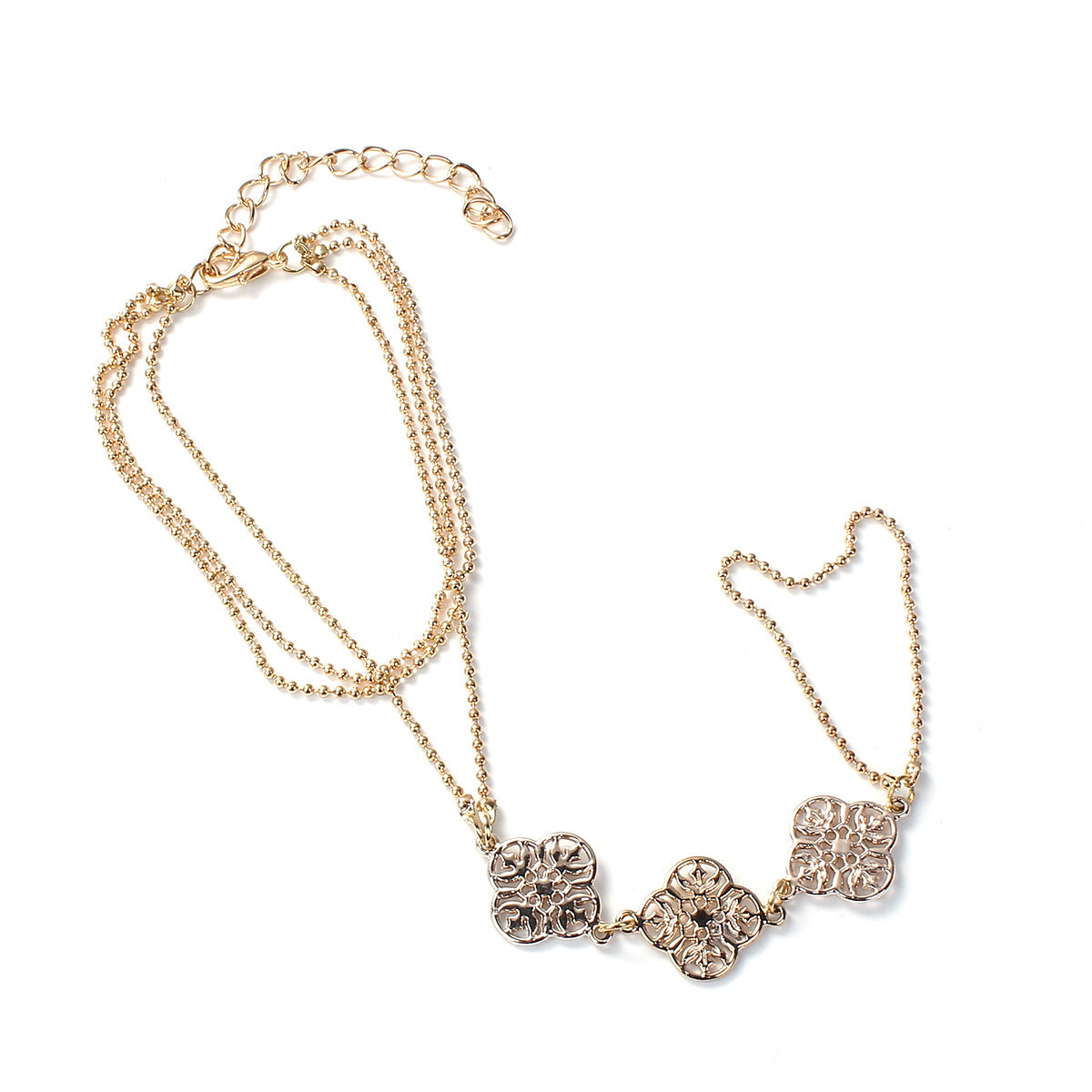 Sexy Sparkles Retro Bracelet Finger Ring Bangle Slave Chain Gold Plated