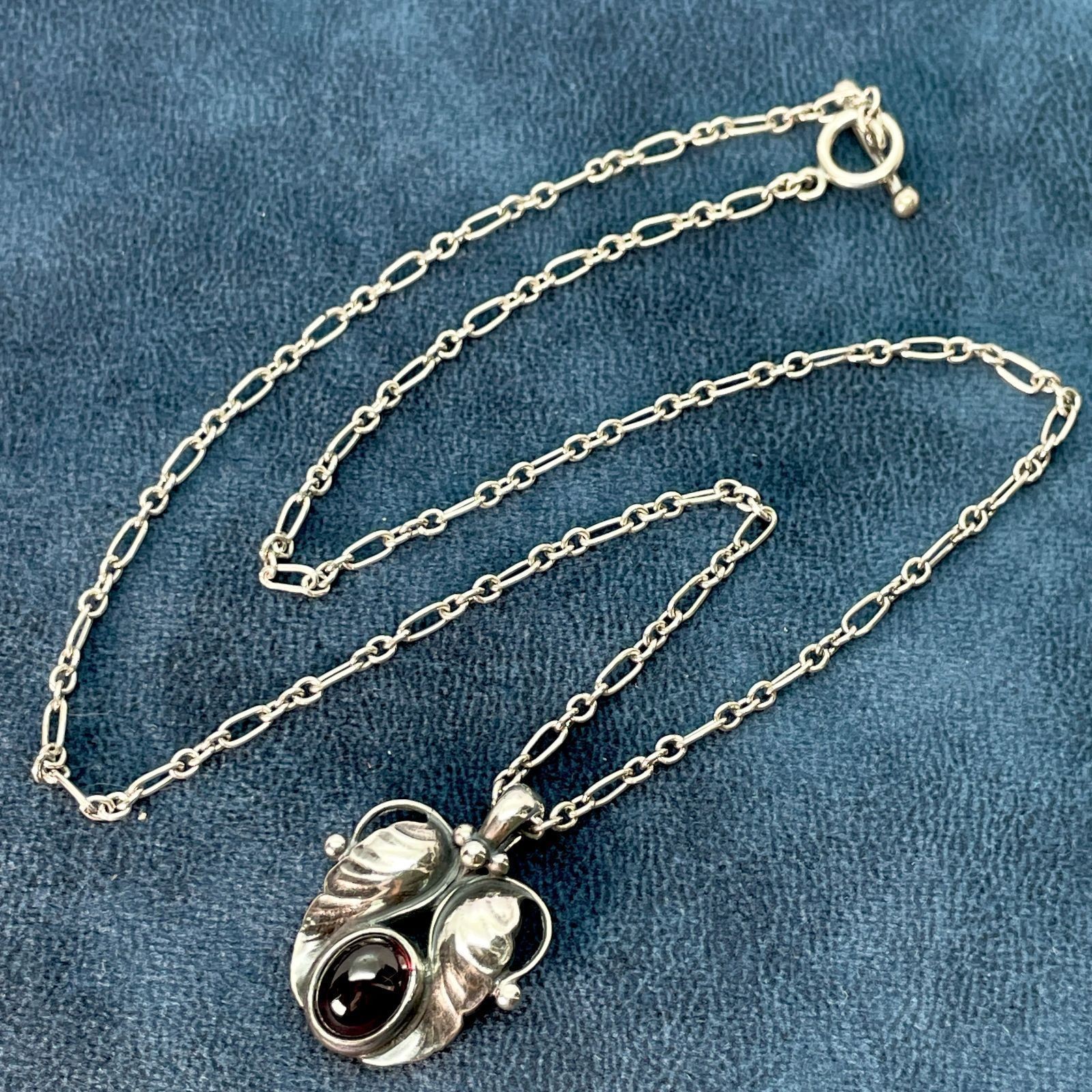 Georg Jensen 1995 Year Pendant Garnet Necklace Sterling Silver 925 S Denmark