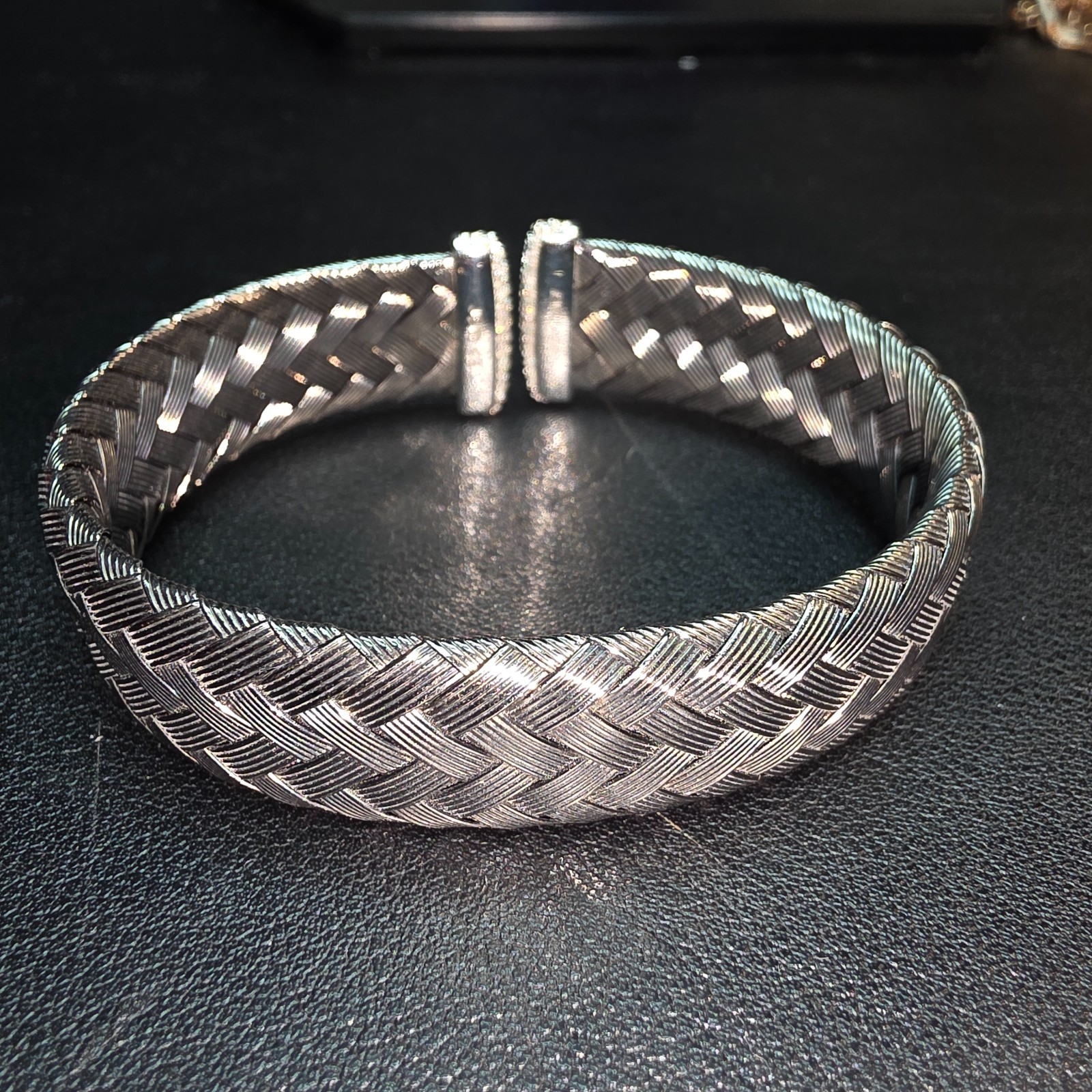 JCM Sterling Silver Black Woven Braided Cuff Bracelet 37.49g