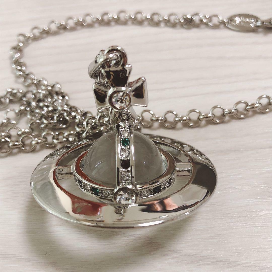 Vivienne Westwood Small Orb Necklace Rhinestone Silver Near Mint