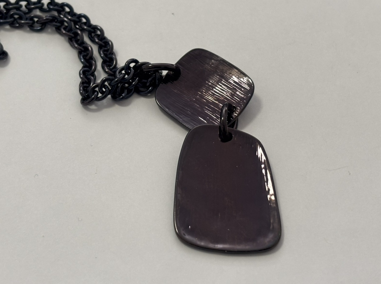 Bill Blass Black 3” Pendant On 16” Long 2” Ext. Chain Necklace