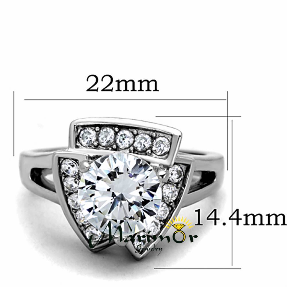 3.1 Ct Round Cut Zirconia High Polished Stainless Steel Engagement Ring Sz 5-10