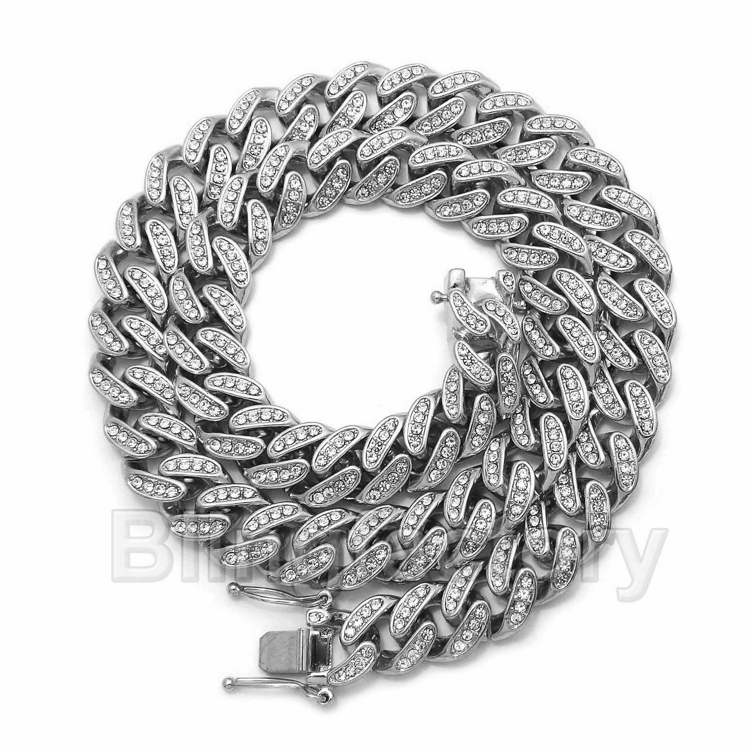 Alphabet Initial Letter Silver PT Pendant 18″ 20″ 24″ Iced Cuban Chain Necklace