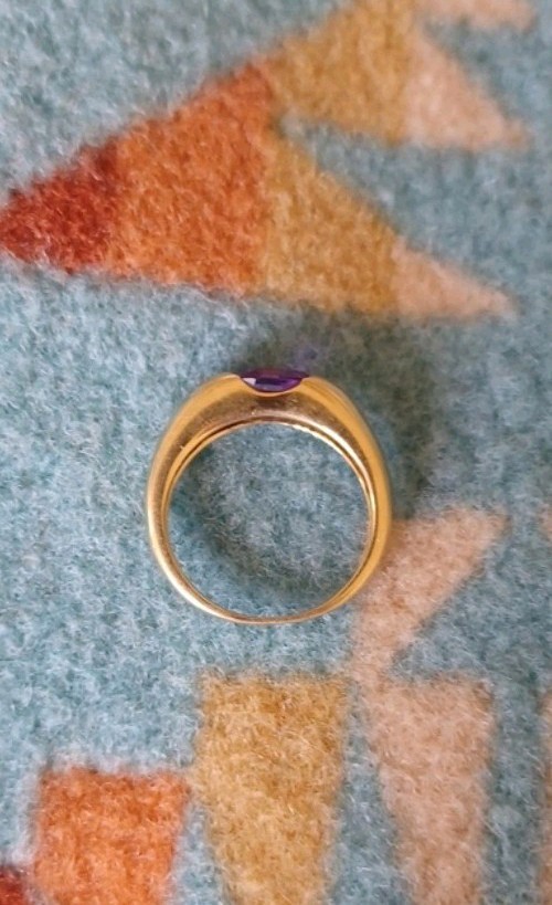 H Stern 18k Solid Gold Amethyst Ring With Tiny Diamond, Size 5.5