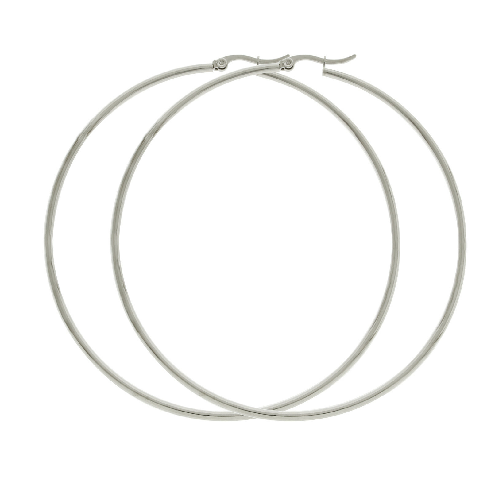 Skinny Light Rhodium Plated Round BIG Hoop Silver Tone Earring Click Top 40-70mm