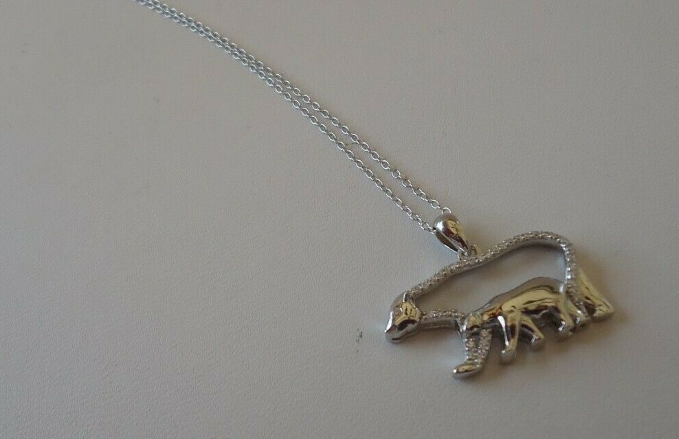 MAMA BEAR W/ BABY BEAR NECKLACE PENDANT W/LAB ACCENTS/ 925 STERLING SILVER/18”