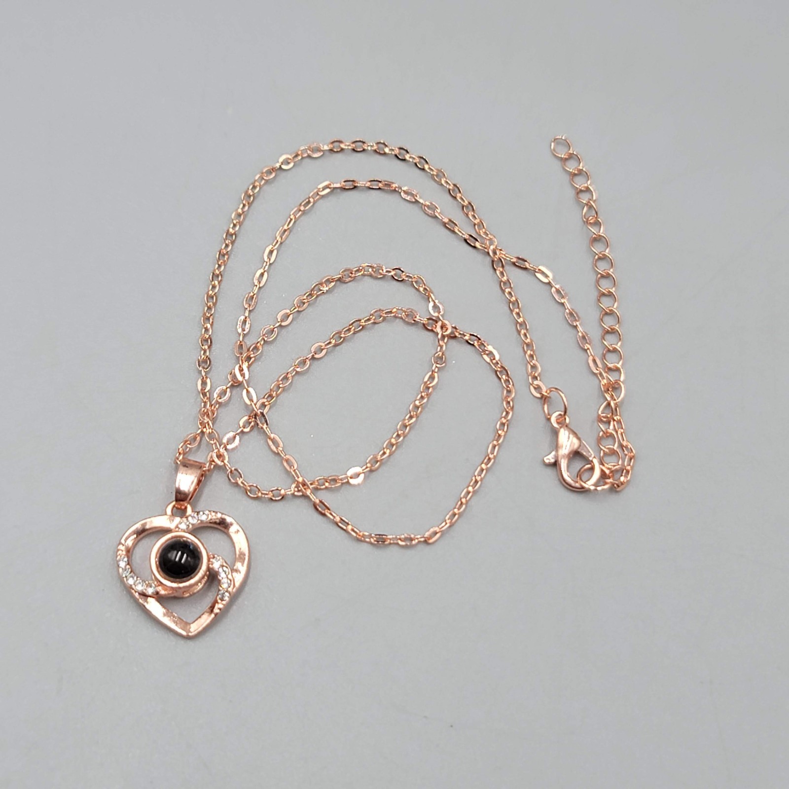 I LOVE YOU in 100 Languages Light Projection Heart Necklace Rose Gold tone 16″+