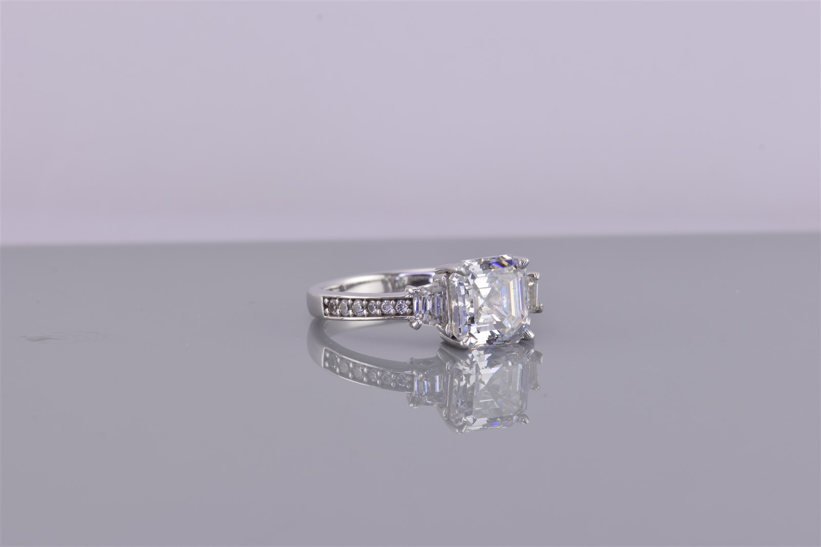 Sterling Silver Radiant Cut Cubic Zirconia Accented Band Ring 925 Sz: 7