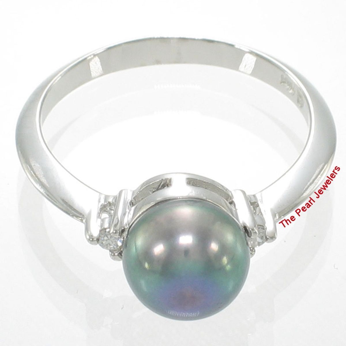 Solid 925 Silver Black Cultured Pearl Ring w/ Twin Cubic Zirconia Accents – TPJ