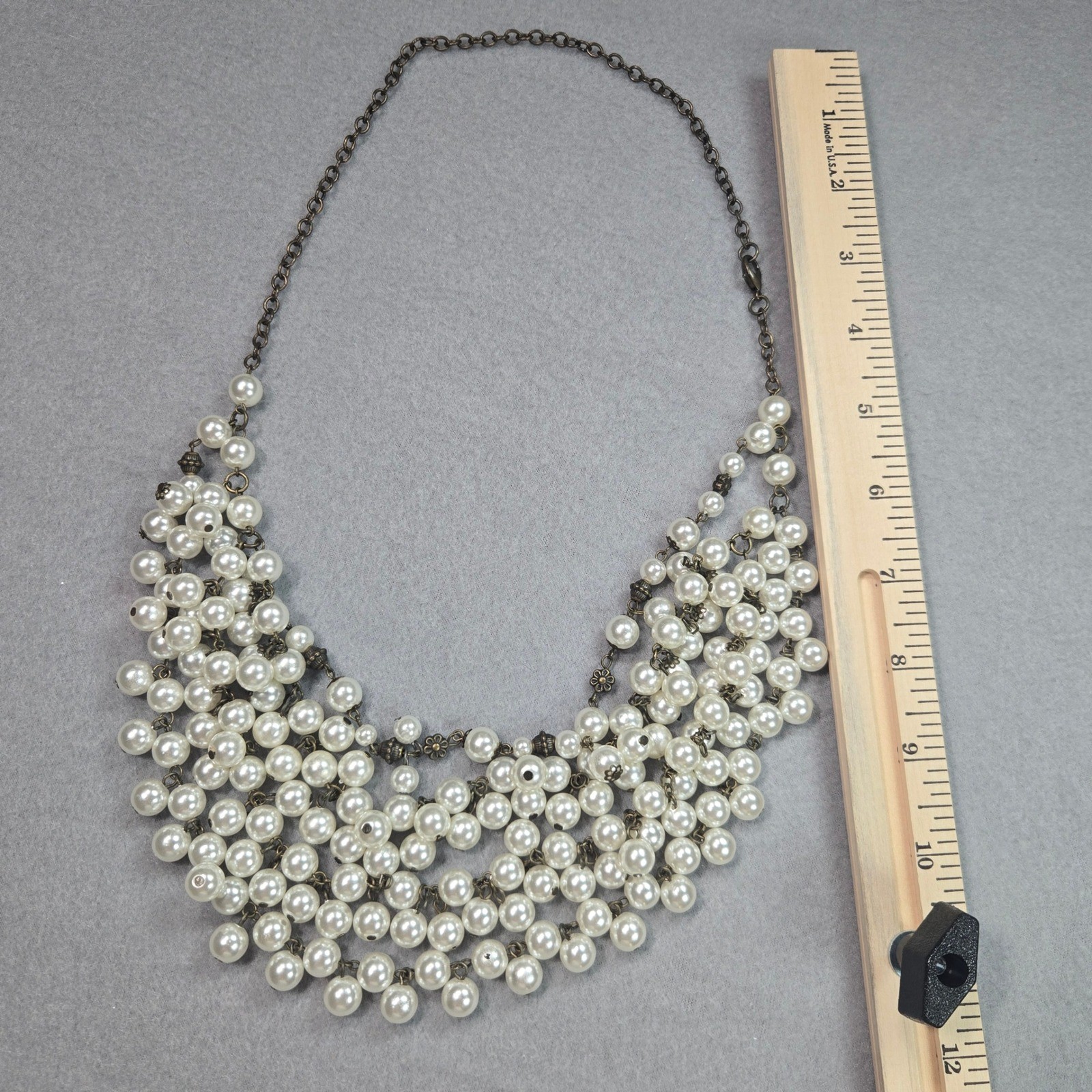 Plunder Statement Bib Necklace Womens OS Cream Faux Pearl Multi-Strand Brass