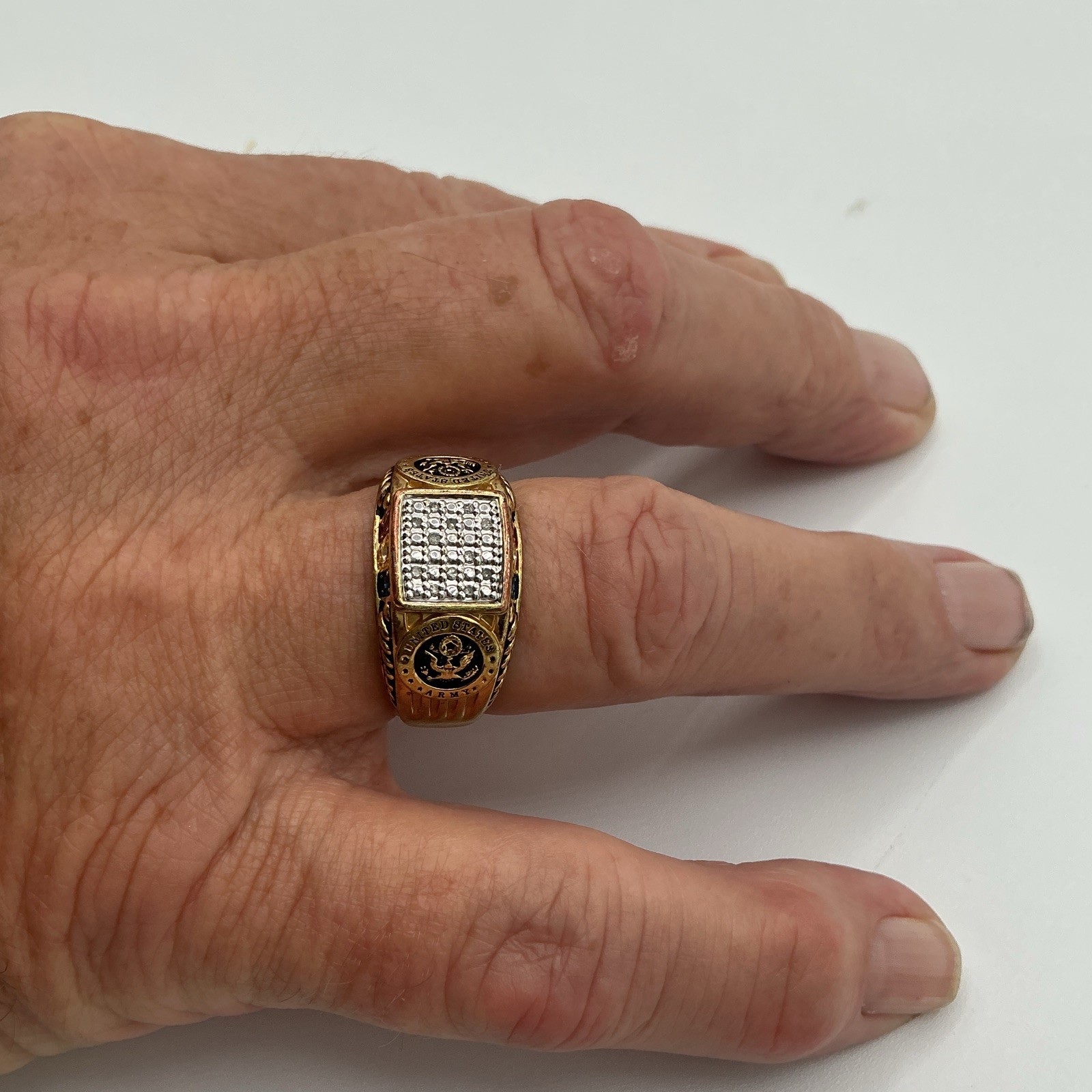 Goldtone Pavé CZ Engraved “Freedom Isn’t Free” U.S. Army Ring Size 10