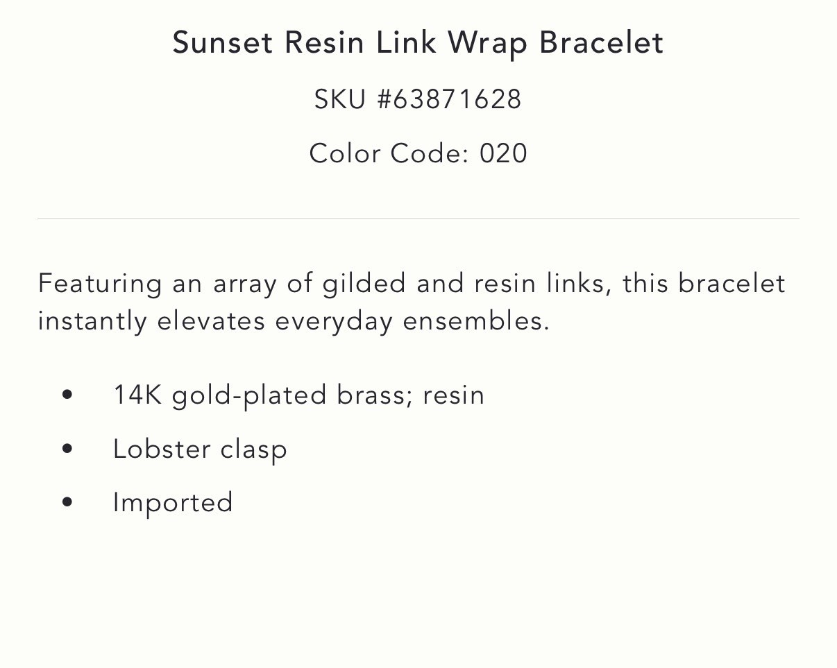 Anthropologie – Serefina Sunset Resin Oval Link Wrap Bracelet (7in)