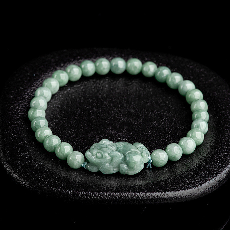 Real Grade A Natural Green Jade Jadeite Women Lucky 6mm Pixiu Beads Bracelet