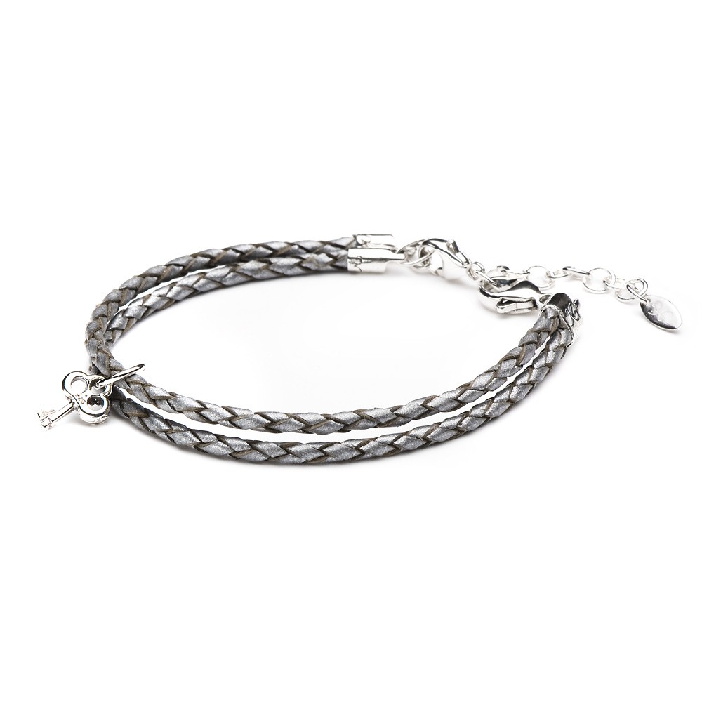 Novobeads 55055 Bracelet Leather Braided – Silver, S (5.5-7inch/14-18cm)