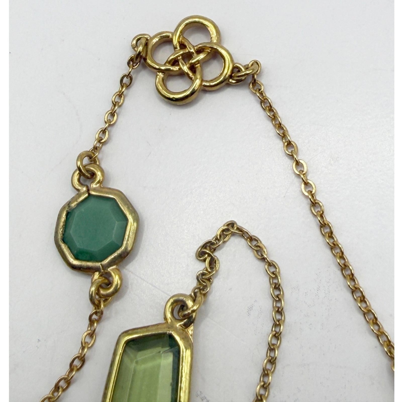 Long Green Stone Necklace Gold Chain 37″ Spring Statement Layering