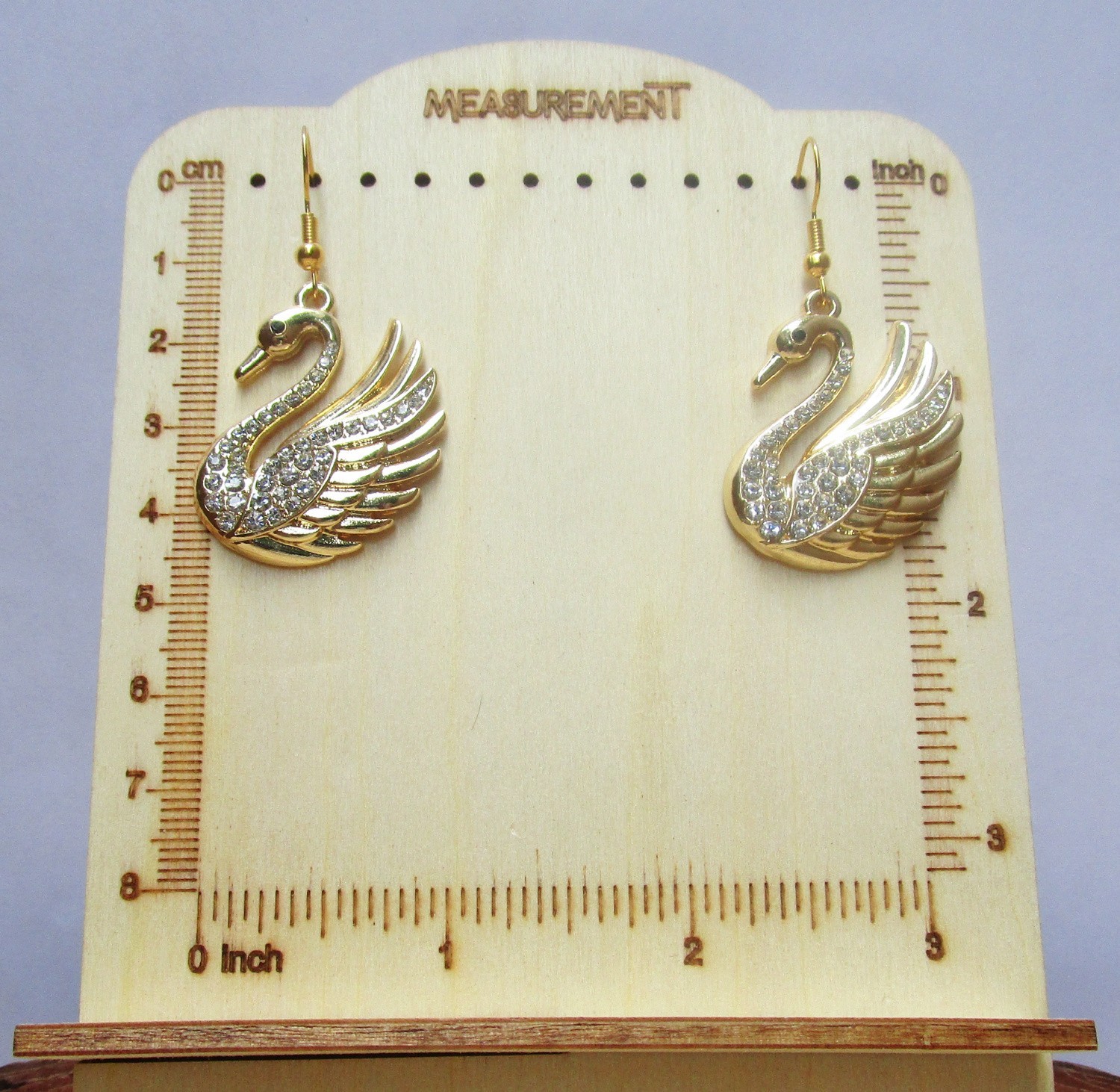 Gold swan with rhinestones women’s dangle earrings