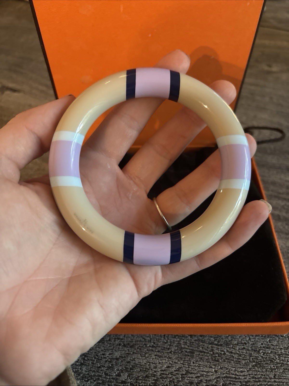 Hermès H Equipe bangle Bracelet lacquered wood with a lavender striped