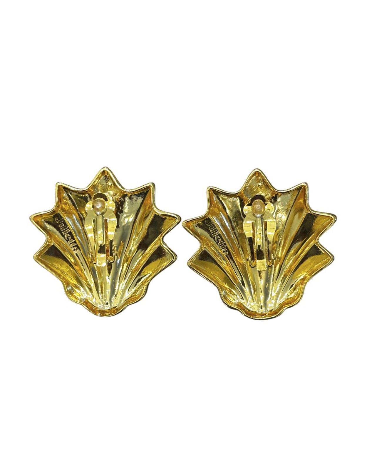 Julietta Gold Metal Shell Crystal Accent Large Clip On Earrings