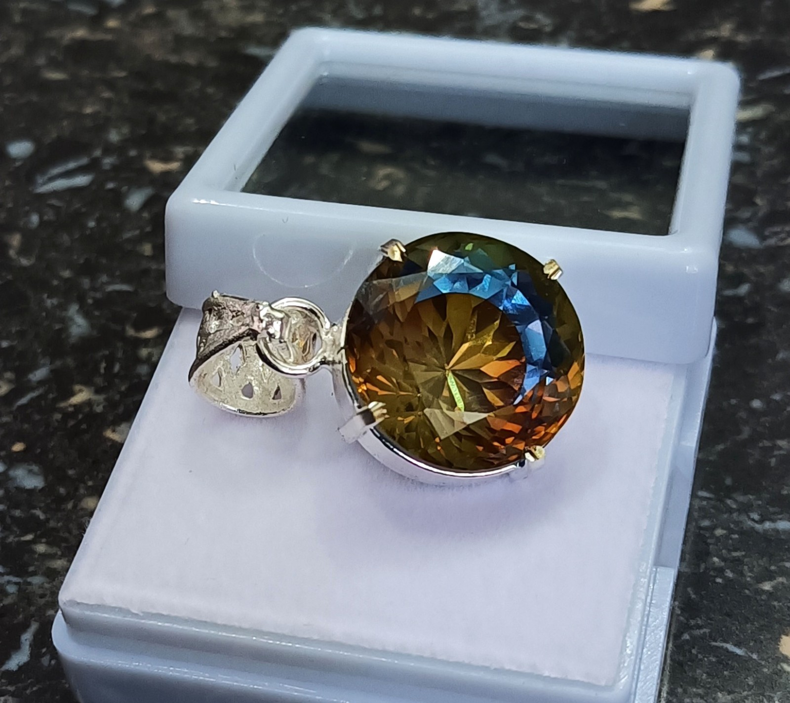 Natural Round 34.40 Ct Bi-Color Pitambari Sapphire 925 Silver Pendant Gemstone