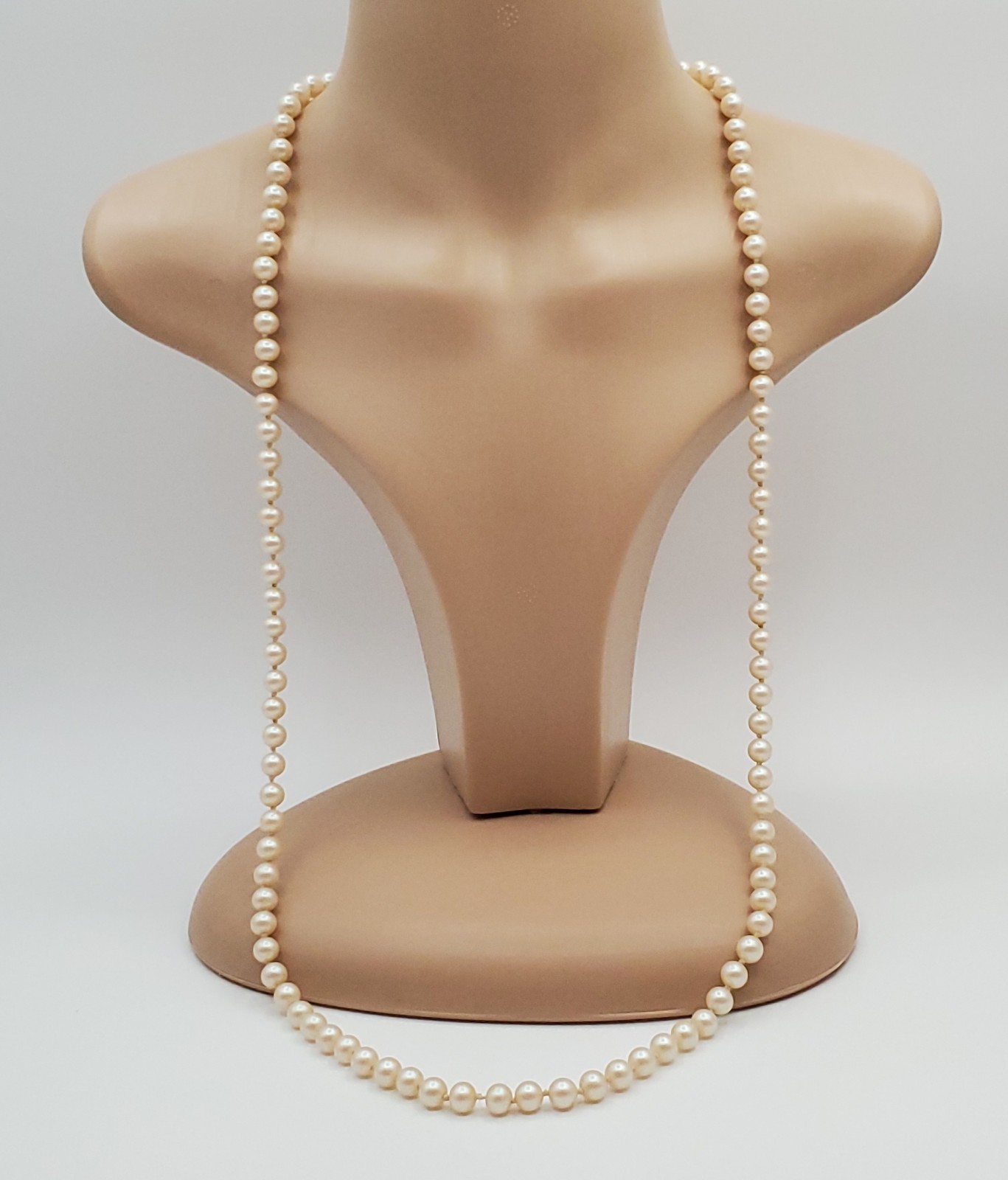 VTG Necklace 36in Opera Length Long Ivory Faux Pearl Knotted Single Strand FLAW