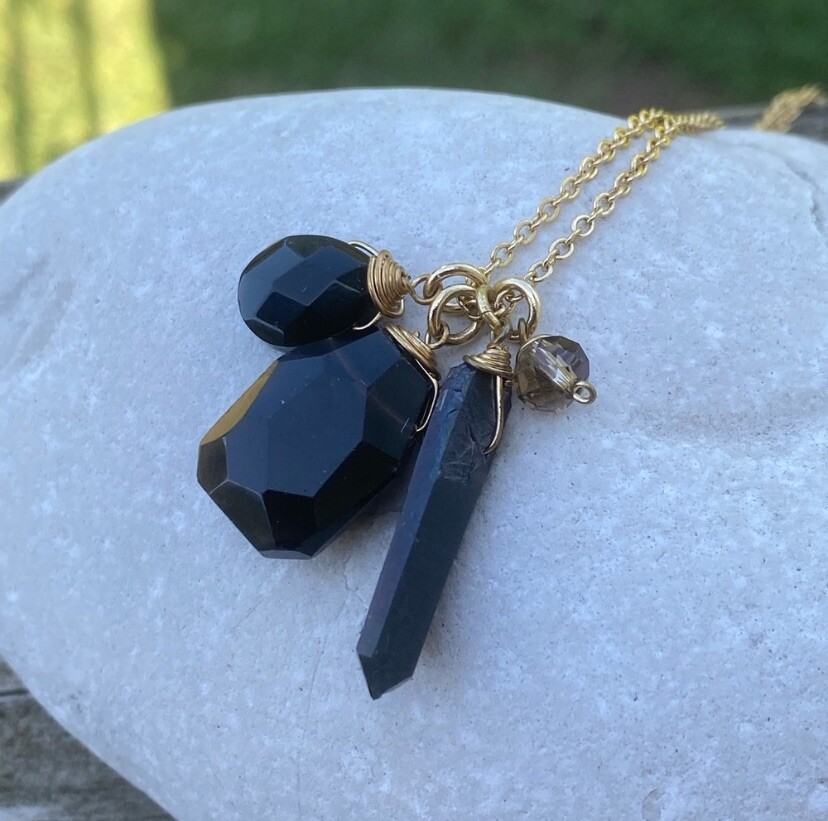 Leila jewelry tourmaline long drop necklace 24k Gold filled new w/ tags