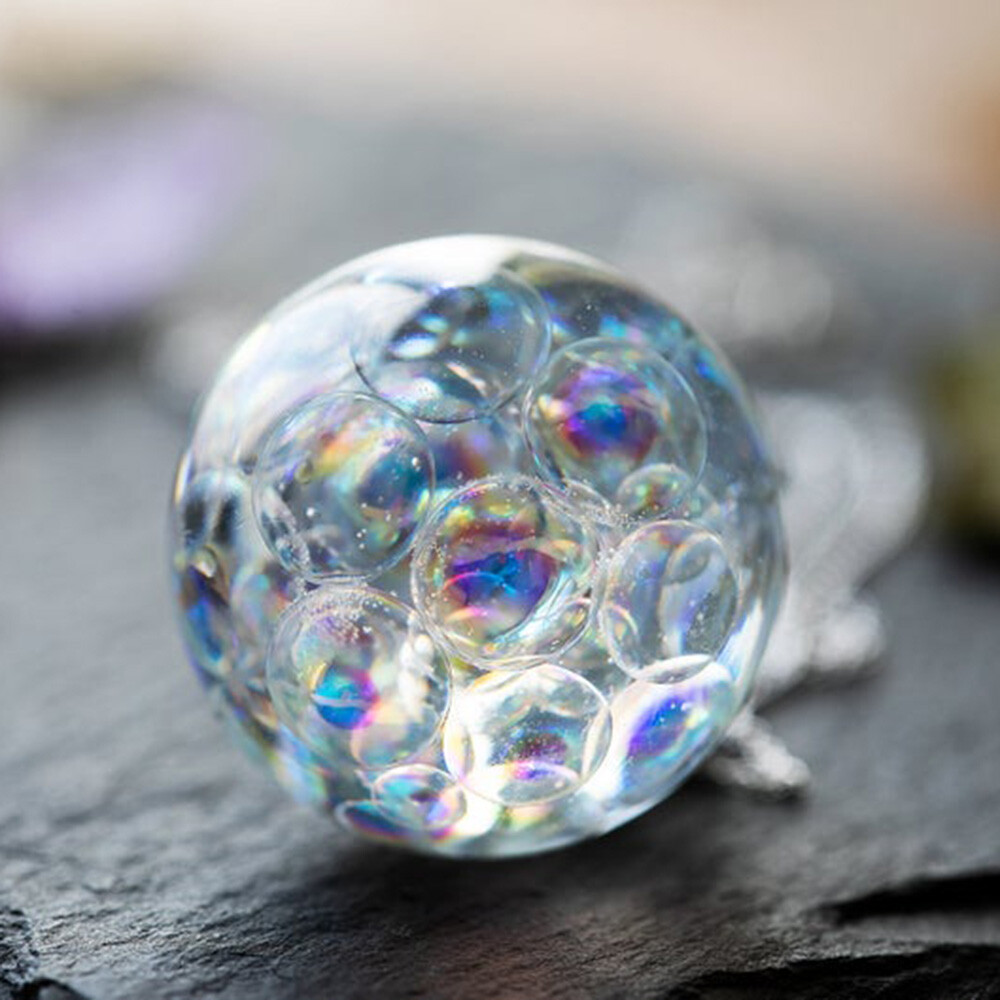 Colorful Bubbles Glass Round Ball Resin Pendant Chain Necklace Women Jewelry