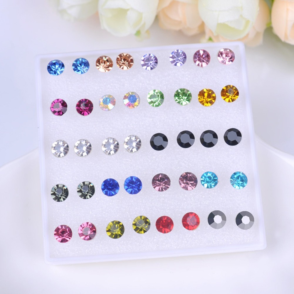 20 Pairs Stylish Zircon Earrings Set in Various Colors for Fashion Lovers
