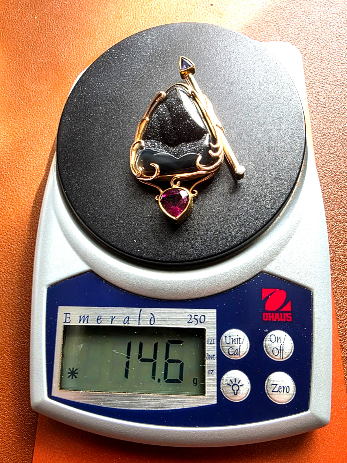 Custom Award-Winning Solid 3 Color Gold Black Drusy , Tour, Tanz, Dia, Pin 14KT.