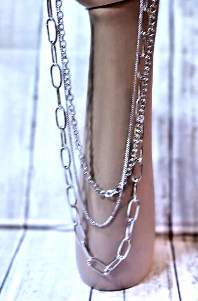 LAYERED LINK CHAIN NECKLACE 15.5″ – 20.5″ IN SILVERTONE