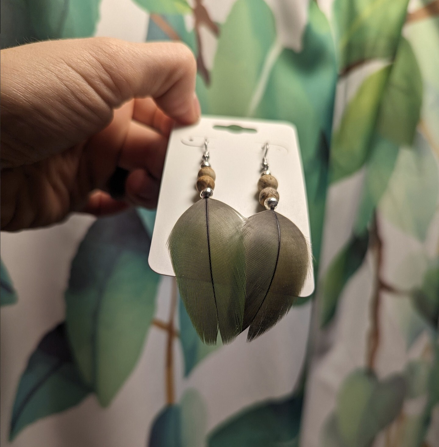 Macaw Parrot Feather Earrings Naturally Sourced- Noe Harm Farm Animal Sanctuary