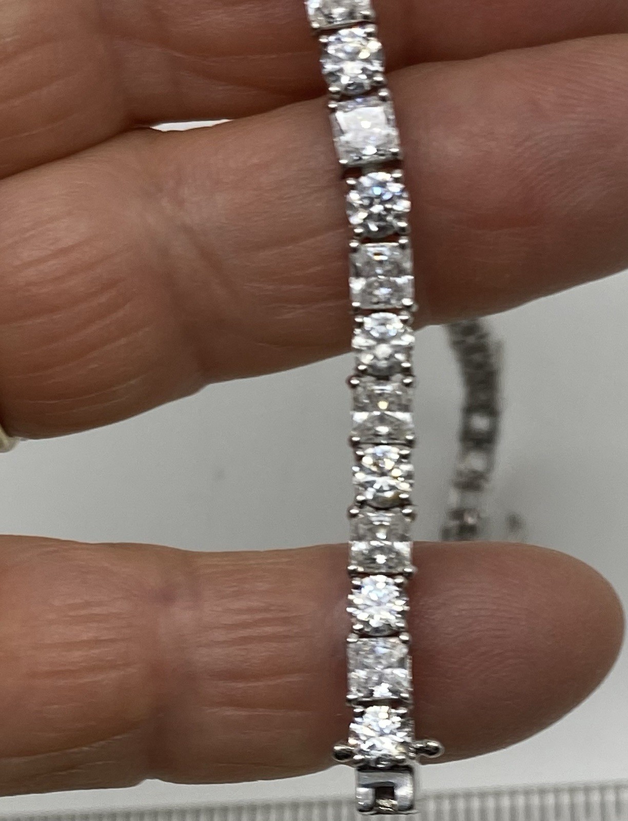 Epiphany Platinum Clad Sterling Silver Princess Asscher CZs Tennis Bracelet 7.5”