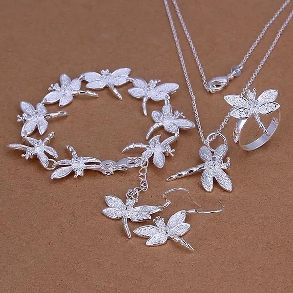 925 Sterling Silver Heart Earring Bracelet Necklace Set Women Fashion Jewelry