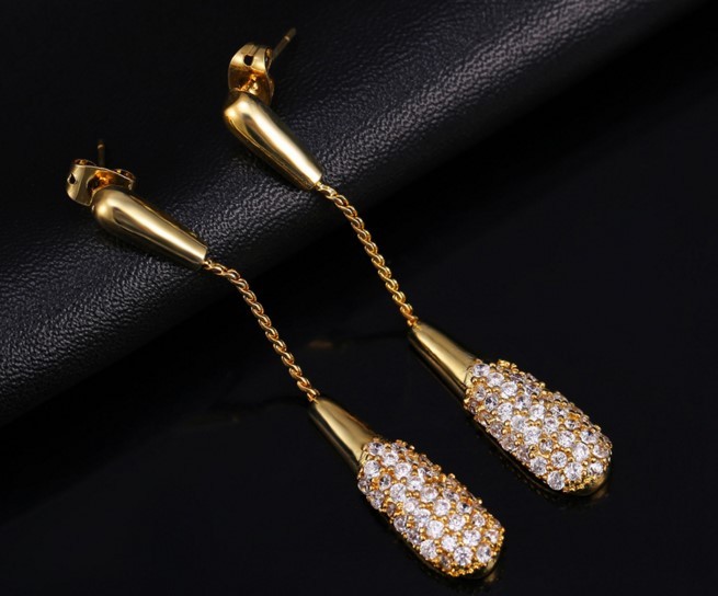 Dazzling Cubic Zirconia Dangle Earring Gold Plated Teardrop Wedding Bridal S12