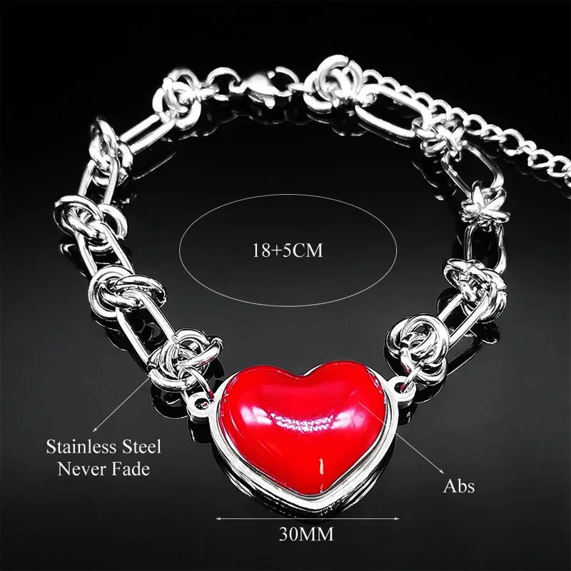 Red Heart Choker Necklace Pendant Chain for Women Jewelry Girl Gift Stainless St