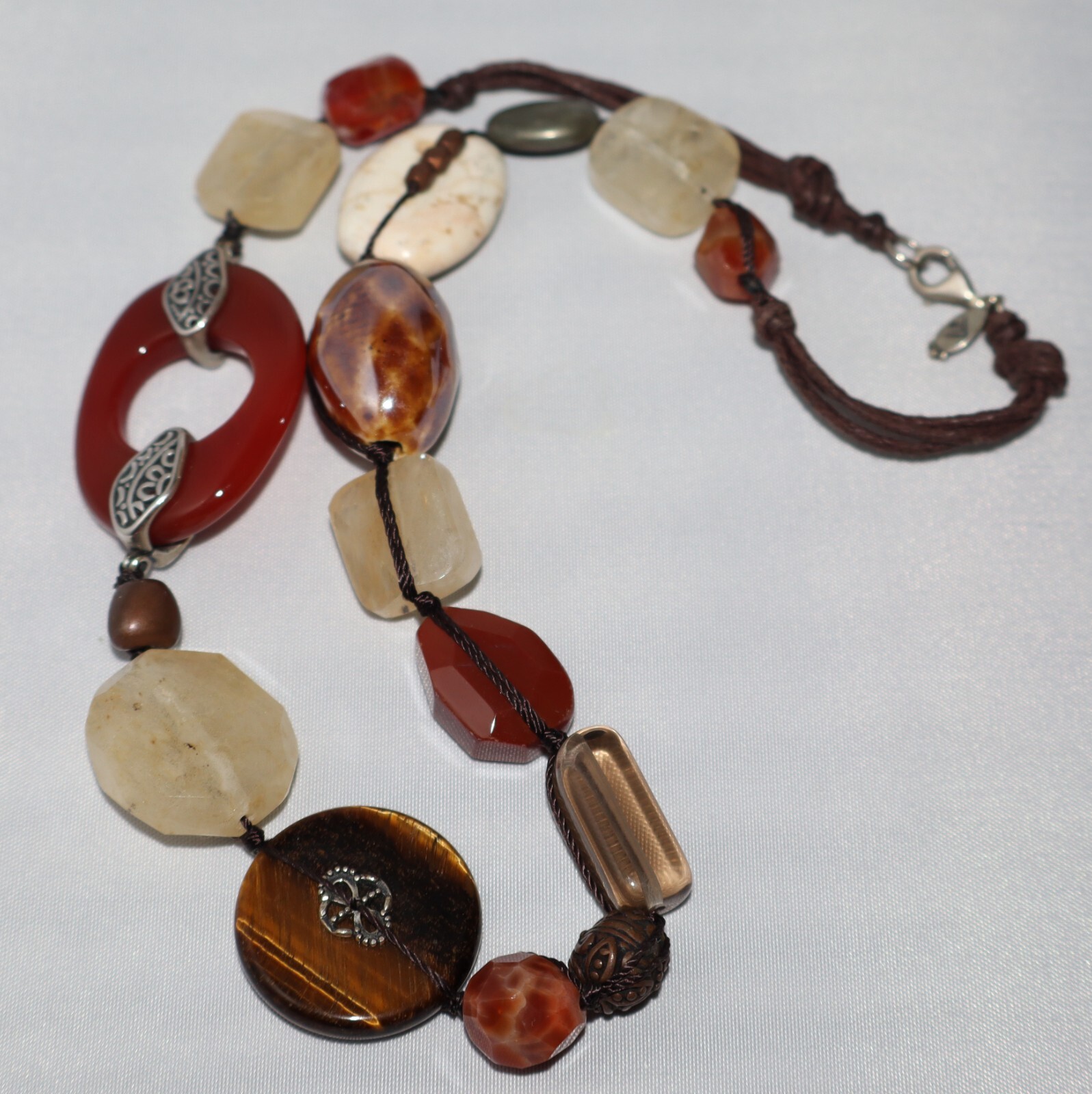 Silpada Sterling Silver Tiger Eye, Quartz & Red Agate “Heat Wave” Necklace N2419