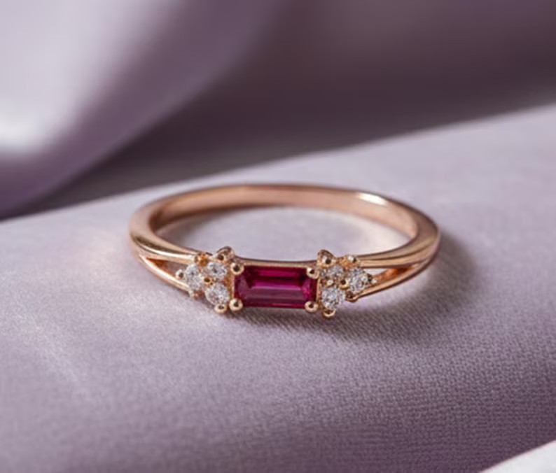 Ruby Ring, Brass Gold Alloy, Gemstone Ring, Birthday Gift Her, Women Ring