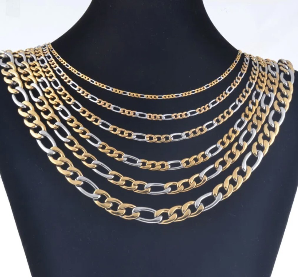 STAINLESS STEEL Gold and Silver Tone FIGARO CHAIN 18 in long 6mm wide